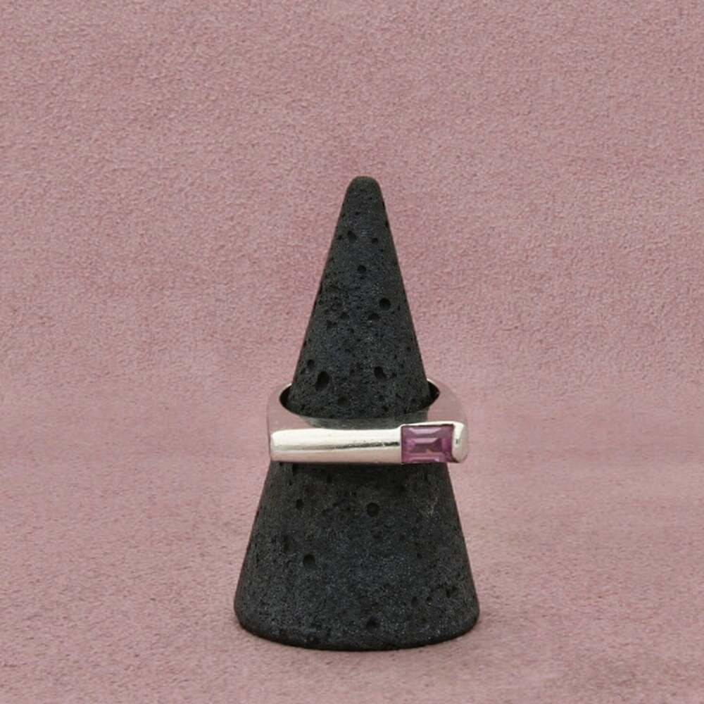 Sterling Silver Vintage Pink Sapphire Stack Offset Setting Band Ring Size 7